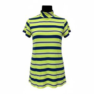 Vintage 70s Miss Brent green neon and navy blue striped top size S